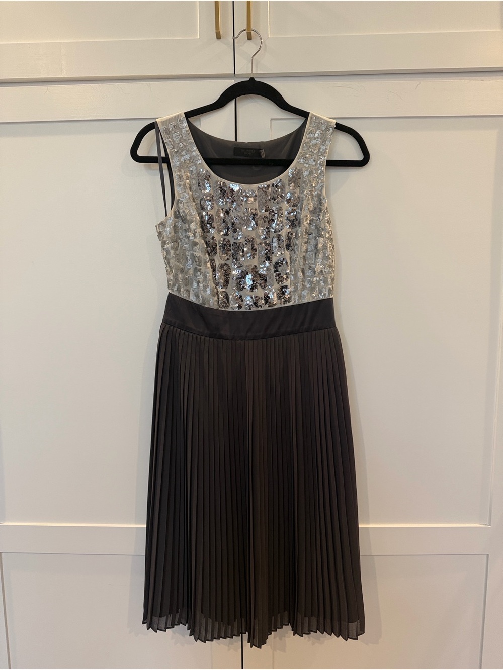 The Limited Silver Sequin Bodice Black Pleated Midi Dress